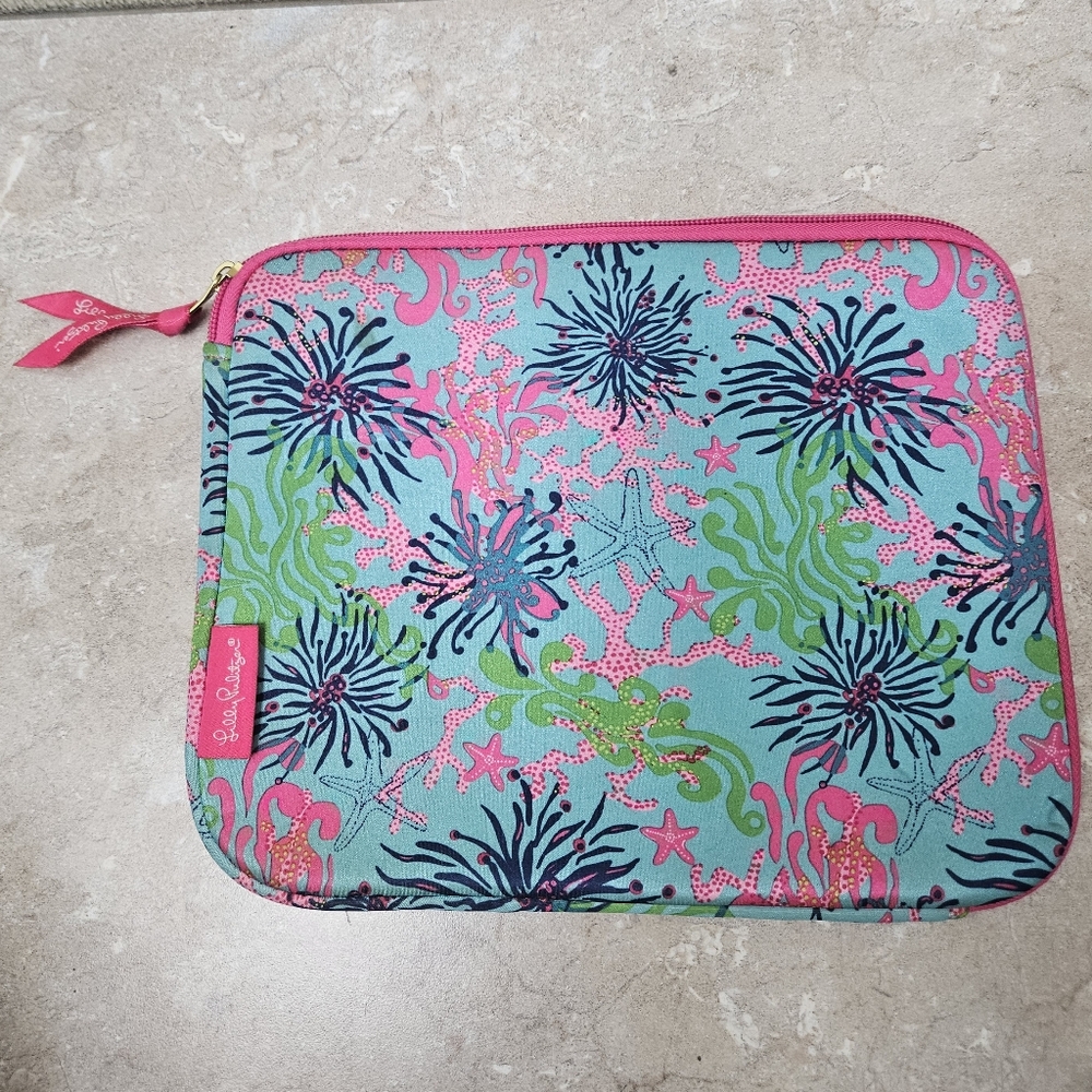 Lilly Pulitzer neoprene iPad or tablet  the vibrant Dirty Shirley Blue Coral
